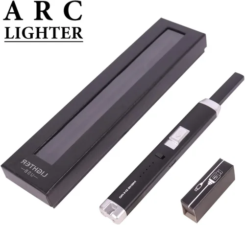 Miniatura 2 de Encendedor de arco de plasma recargable USB con bloqueo de seguridad, indicador de encendido, resistente al viento, negro Negro (balck)