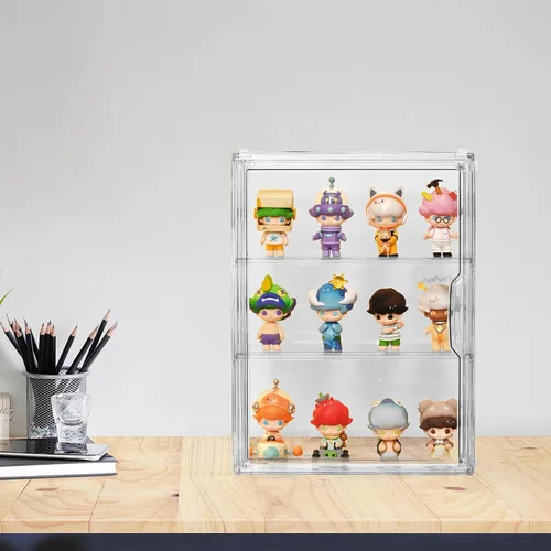Miniatura 3 de Vitrina acrílica para figuras, organizador de almacenamiento transparente de 3 niveles montado en la pared, caja de exhibición con puerta magnética
