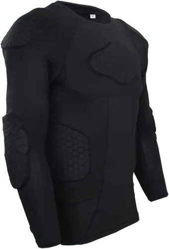 Miniatura 3 de Mens Long Sleeve Compression Padded Protective Shirt Rib Shoulder Elbow Back Chest Protector