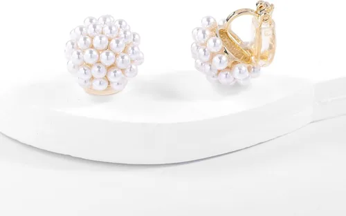 Miniatura 4 de YOQUCOL Aretes de tuerca con forma de racimo de perlas simuladas, sin perforar, para mujeres y niñas