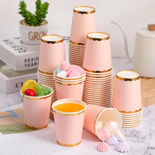 Miniatura 2 de Funtery 100 tazas de papel de color rosa claro de 9 onzas desechables taza de café rosa taza de fiesta para graduación, boda, vacaciones, picnic