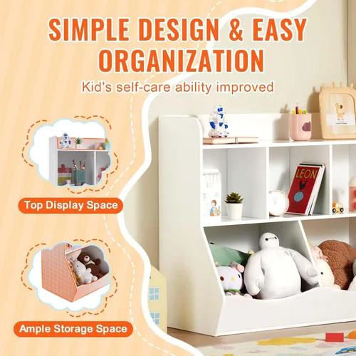 Miniatura 7 de VEVOR Cubo de almacenamiento de madera para niños, organizador de almacenamiento de juguetes con estantería, gabinete de almacenamiento de juguetes