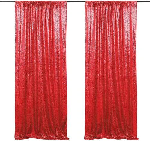 Cortina tipo telón de fondo de lentejuelas rojas de 4 x 8 pies, 2 paneles de cortinas de fondo brillantes con purpurina para decoración de Rojo