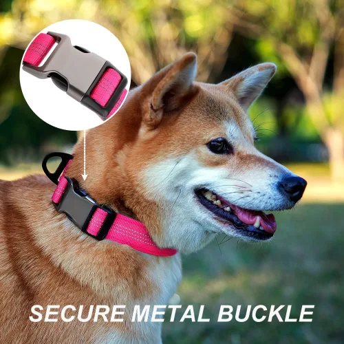 Miniatura 4 de Collares de perro personalizados con nombre y número de teléfono, hebilla de metal duradera, collar de nailon reflectante acolchado de neopreno