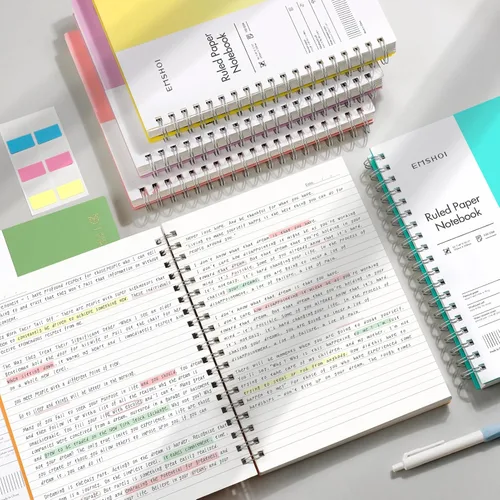 Miniatura 6 de EMSHOI Cuaderno de espiral A5 con rayas universitarias, pequeño 5.7" X 8.22", 300 páginas/150 hojas, papel grueso de 100gsm, tapa dura impermeable