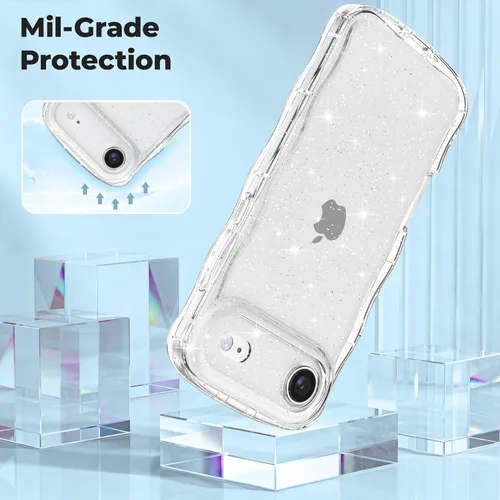 Miniatura 55 de FABSPARK Funda para iPhone 14 Pro Max, bonita funda colorida con láser, retro, exquisita, rizada, borde ondulado, protector estético de TPU suave