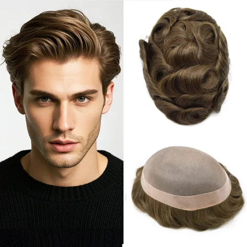 Miniatura 139 de Mens Toupee Hair Piece For Men Fine Mono Men Hair System Toupee For Men Hair Piece Real Human Hair System For Men Protesis Capilar Para Hombre 6x9