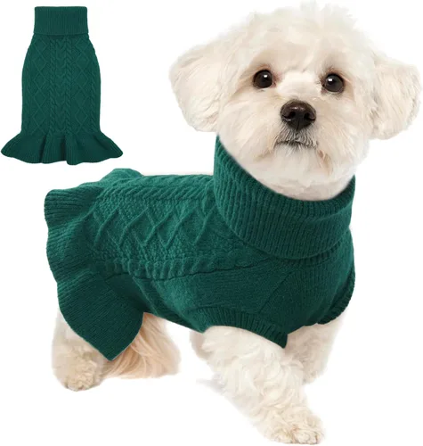 Miniatura 8 de Lelepet Suéter para perro, cuello alto, sudadera de punto trenzado, vestido cálido para perros pequeños, medianos y grandes, suéter de otoño, pug