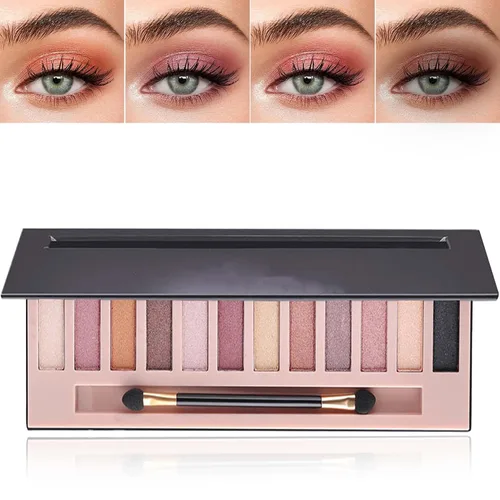 Paleta de sombras de ojos desnudas de 12 colores, paleta de sombra de ojos con purpurina brillante, paleta de sombra de ojos ahumada natural