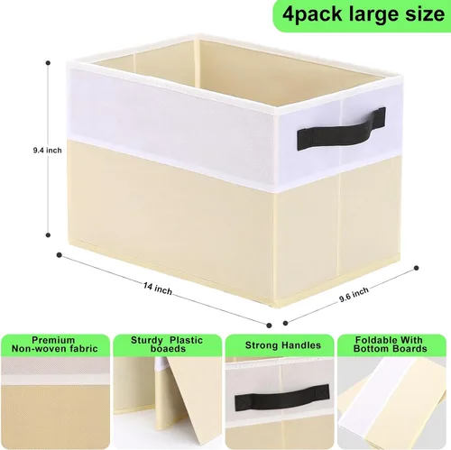 Miniatura 2 de Contenedores grandes de almacenamiento para estantes [4 unidades], cesta de almacenamiento plegable decorativa, organizador de armario de tela