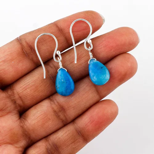 Miniatura 94 de Aretes de aro de cristal afganita natural Piedras afganas de alto grado Aretes chapados en plata Gota lisa Joyas de piedras preciosas hechas