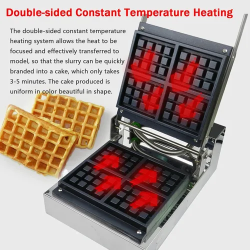 Miniatura 4 de Máquina de gofres belga de 1200 W, platos de cocina antiadherentes, máquina de gofres con control de temperatura ajustable, gofres belgas grandes