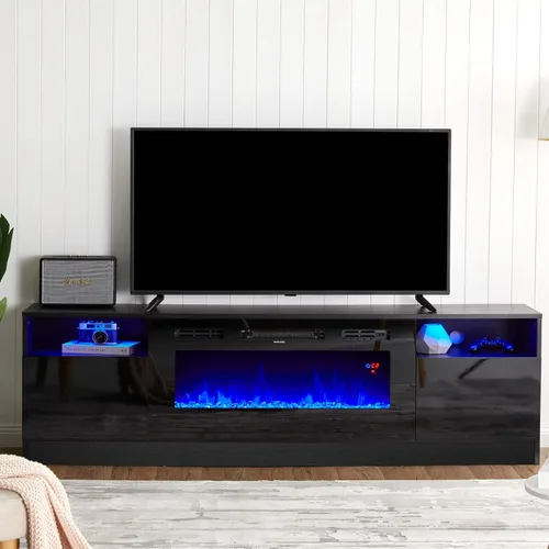 Miniatura 10 de AMERLIFE - Soporte de TV con chimenea, centro de entretenimiento con luz LED y chimenea eléctrica de 36 pulgadas, soporte de entretenimiento moderno