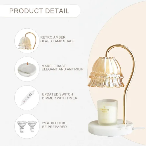 Miniatura 2 de Lámpara calentadora de velas TUOTGOYEZ con temporizador y regulador, lámpara calentadora de velas eléctrica con 2 bombillas para velas perfumadas