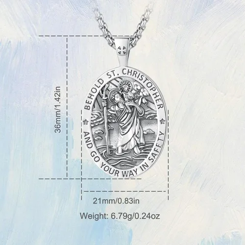 Miniatura 130 de Vito Collar de plata de ley 925 para mujeres y hombres, San Benito, crucifijo, Caravaca, San Cristóbal, San Judas, medalla patronal, amuleto