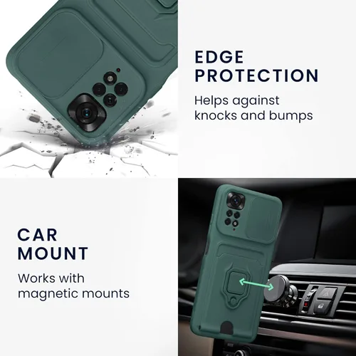 Miniatura 5 de kwmobile Funda de plástico compatible con Xiaomi Redmi Note 11 / Note 11S - Funda con soporte de metal con ranura para tarjetas - Verde musgo