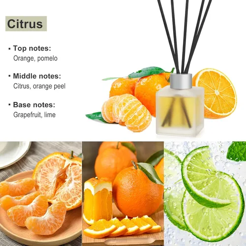 Miniatura 2 de Difusor de junco, aceites aromáticos cítricos y naranja, fragancia para el hogar, 3.4 onzas líquidas (3.4 fl oz) de larga duración, aceite esencial