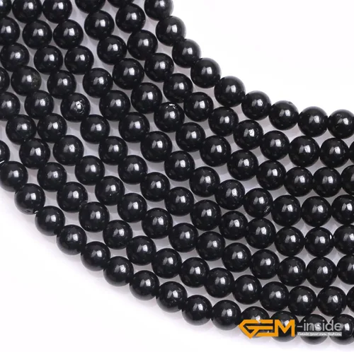 Miniatura 4 de GEM-Inside Cuentas redondas de turmalina negra natural de 4mm, piedras preciosas sueltas, cuentas de energía y poder para hacer joyas de 15 pulgadas