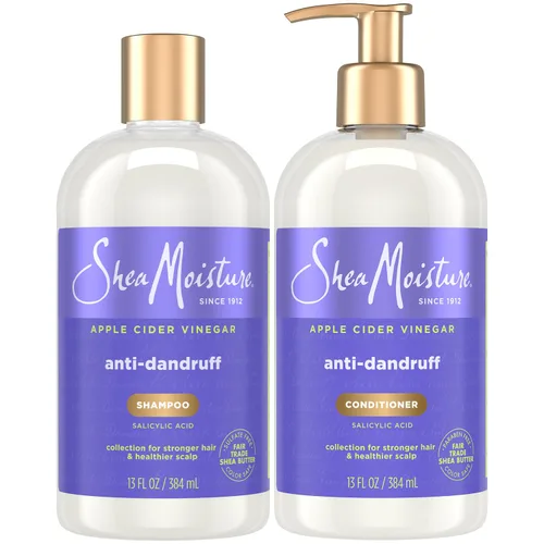 SheaMoisture Champú y acondicionador anticaspa – Vinagre de sidra de manzana, manteca de karité, ácido salicílico al 3% para aliviar la picazón del