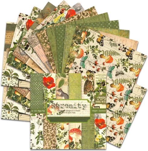 BLEDS Papel Vintage para Álbum de Recortes, 6x6 Pulgadas, 24 Hojas, Papel Decorativo para Manualidades, Álbum de Recortes Serenidad 6x6