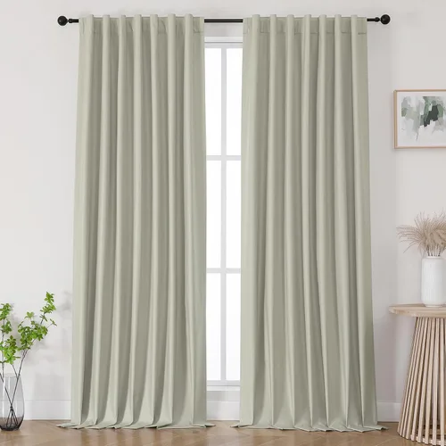 Miniatura 10 de Joydeco Cortinas opacas de lino para dormitorio, con ojales de 90 pulgadas de largo, cortinas resistentes para sala de estar, cortinas con Verde