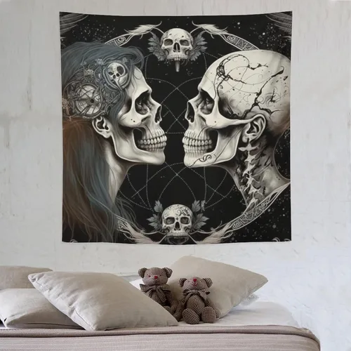 Miniatura 10 de Naykow Tapiz hippie de calavera, esqueleto gótico, tarot, tapiz de luna bruja, grunge, tapiz estético para dormitorio, tapiz de Santa Muerte