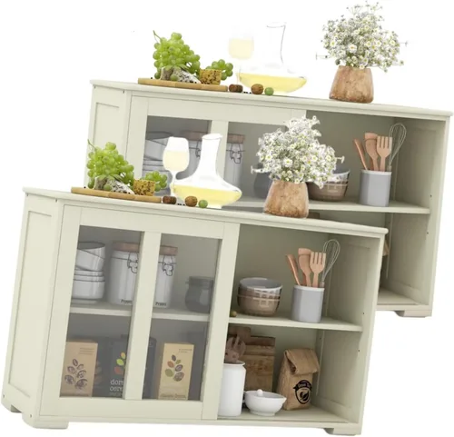 Miniatura 6 de Aparador de buffet compacto de 42 pulgadas con puertas correderas de vidrio y estante ajustable para comedor, sala de estar