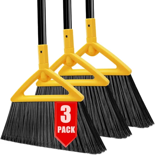 Escoba resistente para exteriores e interiores, paquete de 3 escobas angulares comerciales mejoradas, escoba amarilla perfecta de la casa, cocina, 3