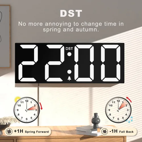 Miniatura 4 de JALL Reloj de pared digital grande de 22'', pantalla de números LED grande, DST, luz nocturna para aula, sala de estar, dormitorio, montado, regalo