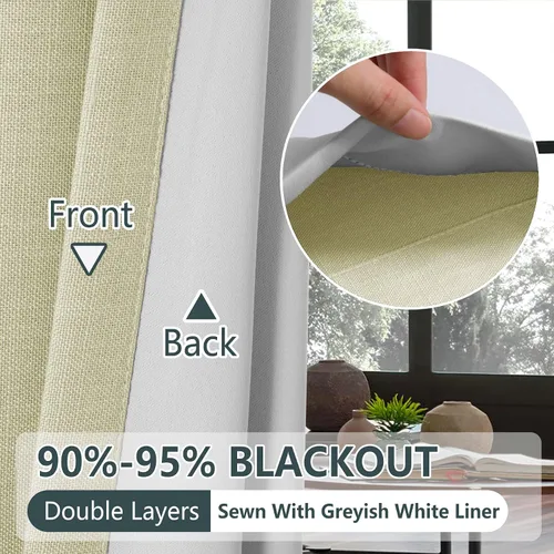 Miniatura 3 de Macochico Cortinas plisadas de lino blanco de 63 pulgadas de largo, paneles de tratamiento de ventana de doble capa para oscurecer la habitación