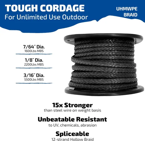 Miniatura 2 de emma kites Cable trenzado 100% UHMWPE 7/64 ~ 3/16 pulgadas (diámetro) resistente de servicio pesado. Resistente a la abrasión. Cable de utilidad