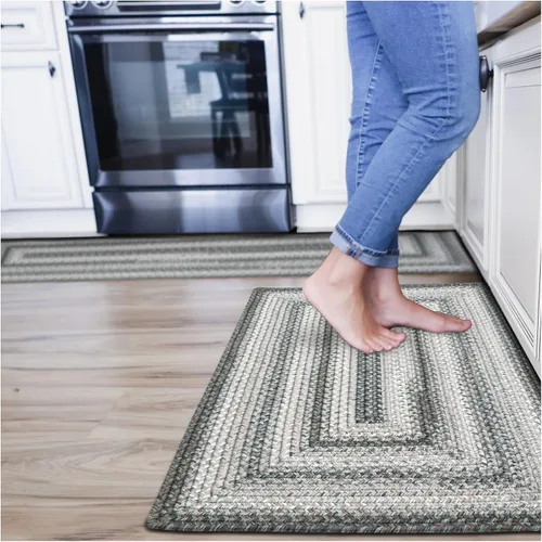 Miniatura 124 de Alfombra ovalada trenzada gris humo de 20 x 30 pulgadas, lavable para interiores y exteriores, decoración campestre para cocinas y entradas
