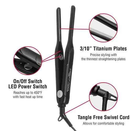 Miniatura 4 de RED by KISS Lápiz de titanio plancha plana de 3/10 pulgadas – Borde ultra preciso y estilo de corte Pixie, calor máximo de 450 °F, sin