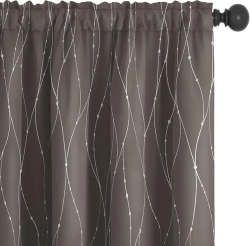 Deconovo - Cortinas opacas con diseño de líneas onduladas y lunares, para dormitorio y sala de estar.