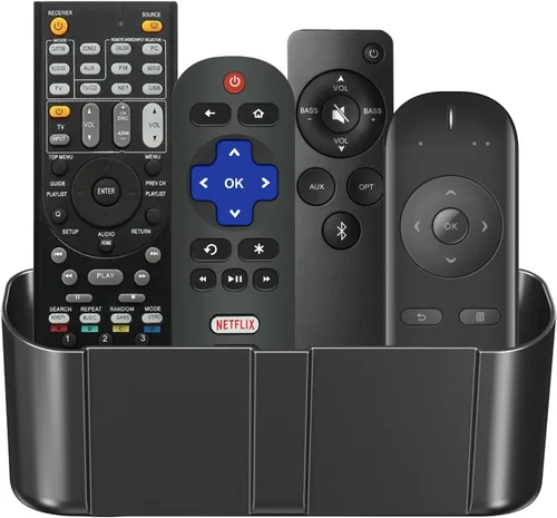 suptek Soporte para control remoto de pared, soporte remoto de TV sin agujeros para 3 o 4 mandos a distancia, negro, cantidad 1, S4B