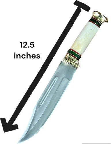 Miniatura 9 de Poshland Cuchillo de caza personalizado hecho a mano de acero D2 de 12.5 pulgadas - Mango de hueso de agarre perfecto con herraje de latón (REG-225)