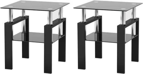 Miniatura 13 de Meihua Mesa auxiliar de vidrio para espacios pequeños, mesa auxiliar cuadrada de vidrio, mesita de noche moderna de 2 niveles con patas de metal
