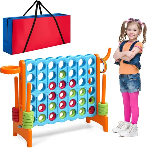 Costzon Giant 4-in-A-Row, Jumbo 4-to-Score Giant Game w/Carrying Bag, Basketball Hoop, 42 Jumbo Rings, Quick-Release Slider, Indoor Outdoor Family