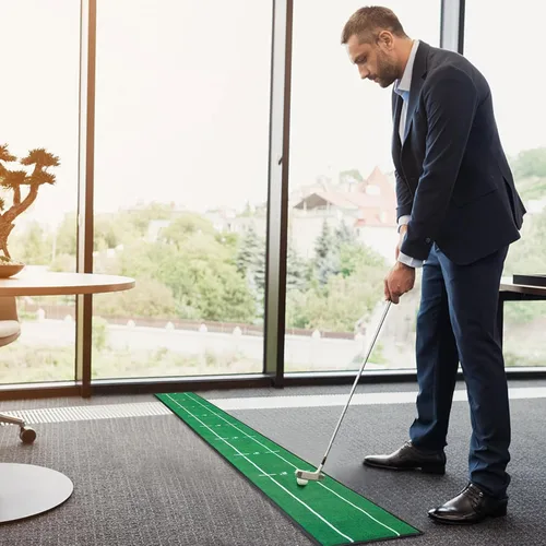 Miniatura 6 de Alfombrilla de golf para interior y exterior, profesional, práctica de golf, verde, con marcador de distancia, respaldo antideslizante, accesorios