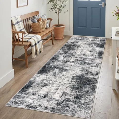 Miniatura 185 de IOHOUZE Alfombra pequeña abstracta de 2 x 3 pies, alfombra de entrada lavable para entrada interior, alfombras con respaldo de goma, alfombra gris
