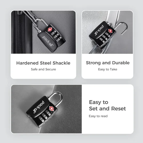 Miniatura 3 de pack all Cerradura de equipaje aprobada por la TSA, indicador de inspección, cuerpo de aleación, candados de combinación de 3 dígitos, cerradura
