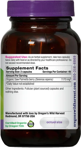 Miniatura 3 de Oregon's Wild Harvest Saw Palmetto Organic Capsules, 90 cápsulas vegetarianas, 1170 mg