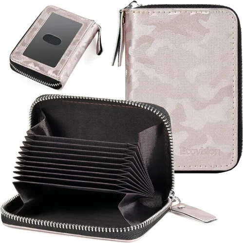 Miniatura 21 de Tarjetero RFID para tarjetas de crédito, cartera pequeña con cremallera de acordeón, estuche organizador de tarjetas para mujeres y hombres