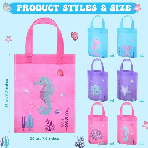 Miniatura 2 de Faccito 24 bolsas de regalo de sirena, bolsa de regalo de cumpleaños de sirena, bolsa de golosinas bajo el mar, bolsa de regalo no tejida