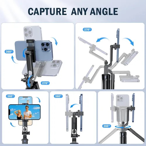 Miniatura 5 de Trípode Selfie Stick, trípode de 71 pulgadas para iPhone, rotación de 360° con control remoto inalámbrico, soporte portátil de aluminio