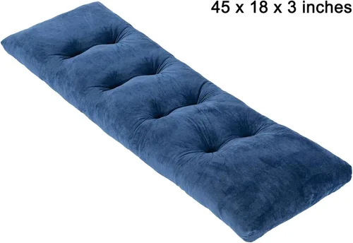 Miniatura 2 de Cojín de banco, cojines de banco con mechones antideslizantes para columpio, almacenamiento de zapatos, asiento de ventana (45" x 18", azul)