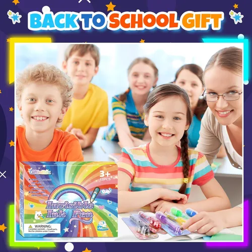 Miniatura 6 de GIFTINBOX Bolígrafo de tinta invisible con luz UV para niños, 12 bolígrafos espía para fiestas para niños de 8 a 12 años, marcador mágico