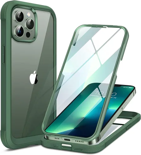 Miniatura 251 de Miracase Funda para iPhone 13 de 6.1 pulgadas, [sin burbujas] funda de teléfono de cuerpo completo con pantalla de vidrio completa integrada, sin