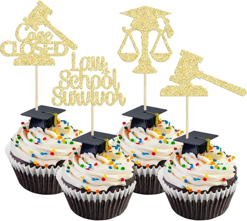 Miniatura 38 de Gyufise 24 piezas Adornos para pastel de graduación 2026 con purpurina negra, clase de 2026, adornos para magdalenas con gorra de graduación