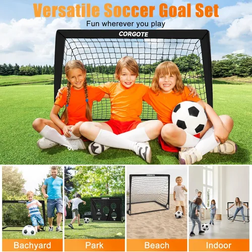 Miniatura 2 de Juego de 2 porterías de fútbol para patio trasero, red de fútbol portátil desplegable de 4 x 3 pies, equipo de entrenamiento de fútbol para niños